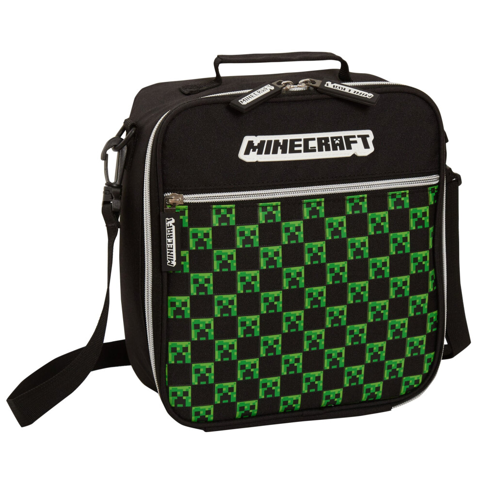 (One Size) Minecraft Lunch Bag Adults Kids Creeper Gamer School Luchbox Gaming Bag + Strap