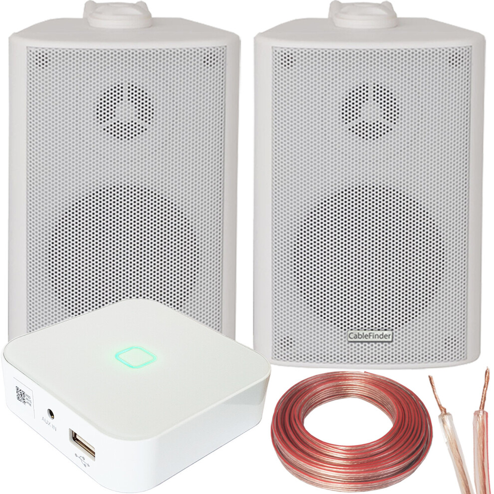 80W Mini Wifi Stereo Amplifier & 4X 60W Wall Mounted Speaker Audio System White 5056581965608