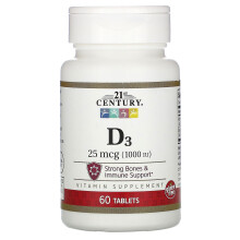 21st Century, D3, 25 mcg (1 000 IU), 60 Tabletta