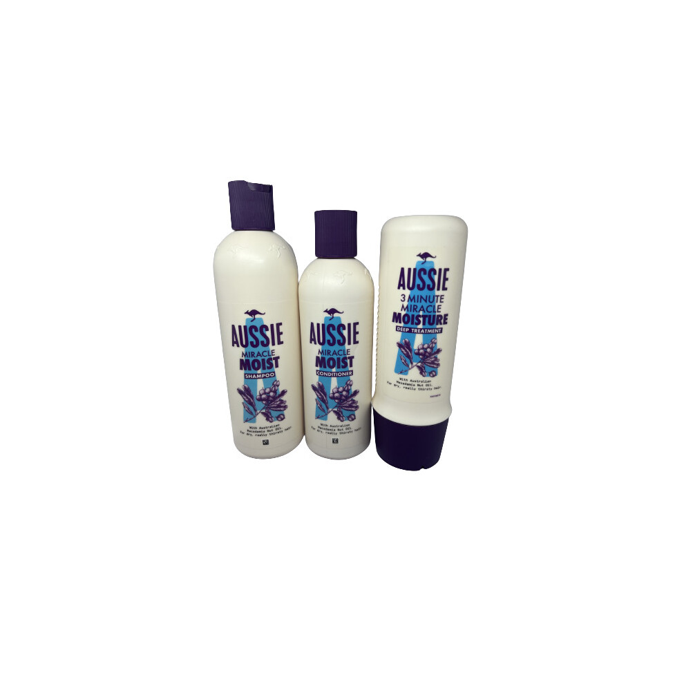 Aussie Miracle Moist Set, Shampoo, Conditioner, Deep Treatment