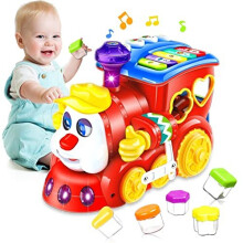 Crawling Train Toy for 6-18 Months: Lights, Music, 360 Wheels, 6 Color Blocks, Shapes, Letters - Early Learning
