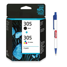 WonnaPrint 305 Black & Colour Ink Cartridge 2-pack for HP Envy 6000 6010 6020 6022 6030 6032 6400 6420 6430 6432 & WonnaPrint Ballpoint Pen