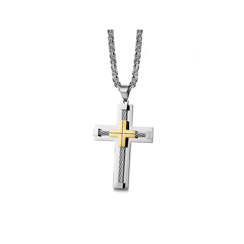 (Silver and Golden) Cross Pendant Necklace Teens Stainless Steel Chain Men Accessories Jewelry