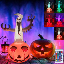 4 Ft Halloween Pumpkin Ghost Inflatable Decorated - Roly-Poly Pumpkin Yard Decoration Halloween Decorations for Party Outdoor, Yard, Garden, Lawn