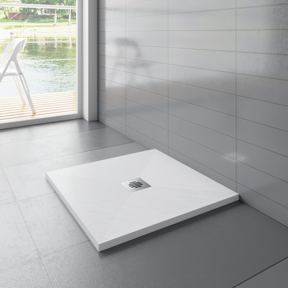 Aica (800X800mm) Shower Tray Drain Cover Stainless Steel Strip White