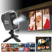 Weihnachten & Halloween Laser-Projektor mit 12 Filmen - Fensterprojektion, Window Wonderland, 360 Ständer, Rückprojektionswand