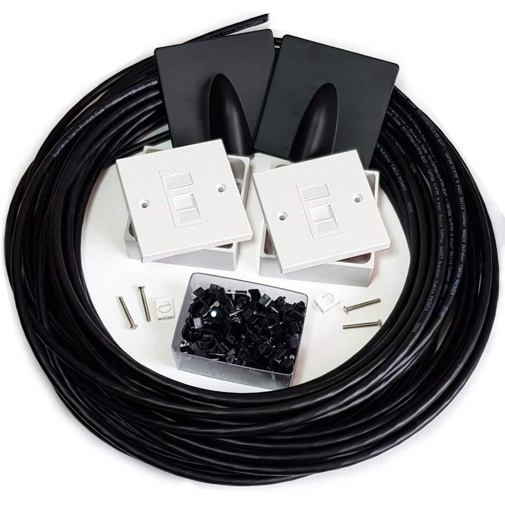 25m CAT6a Internet Extension Kit Outdoor External Cable RJ45 Wall Face Plate