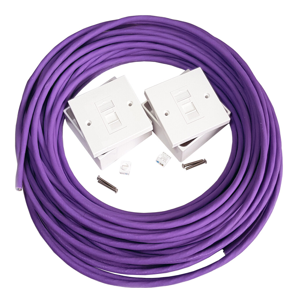 25m CAT6a Internet Extension Kit Indoor Ethernet Router Cable RJ45 Face Plate