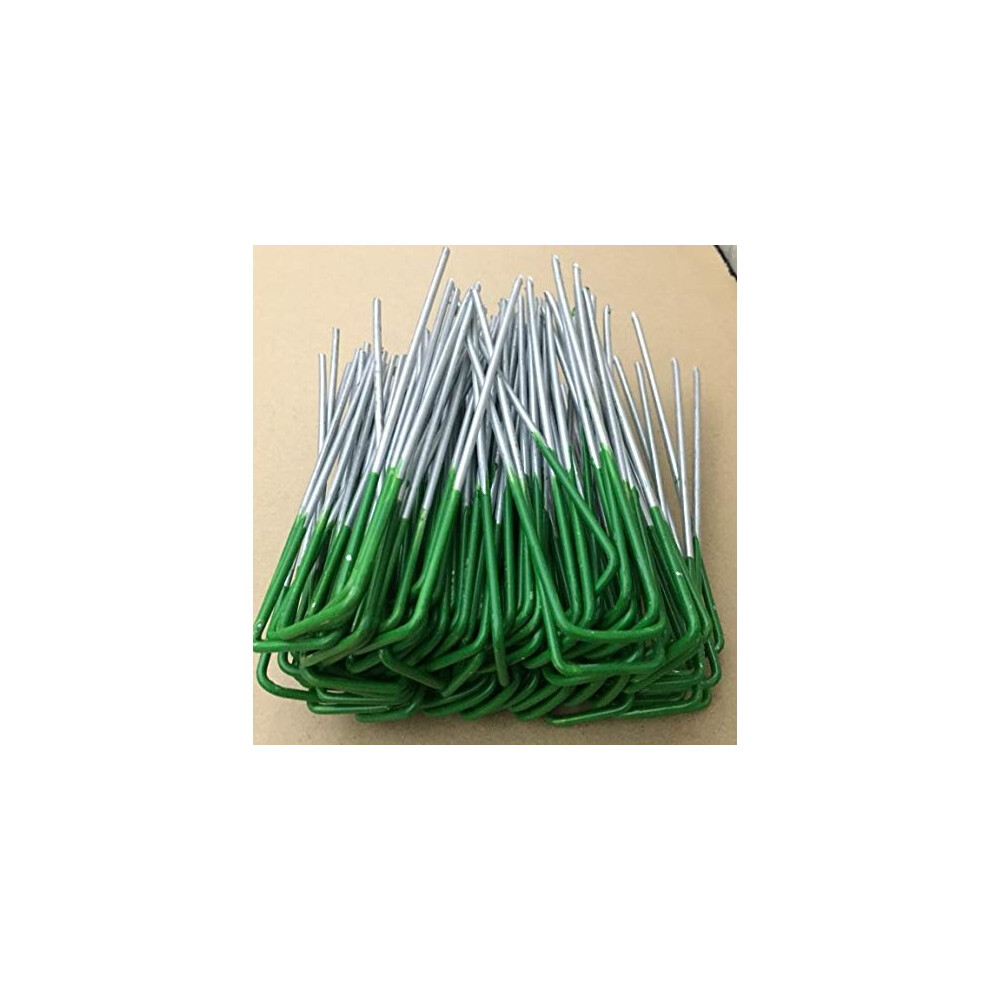 Half Green Artificial Grass Turf U Pins Metal Galvanised Pegs Staples Weed (50)