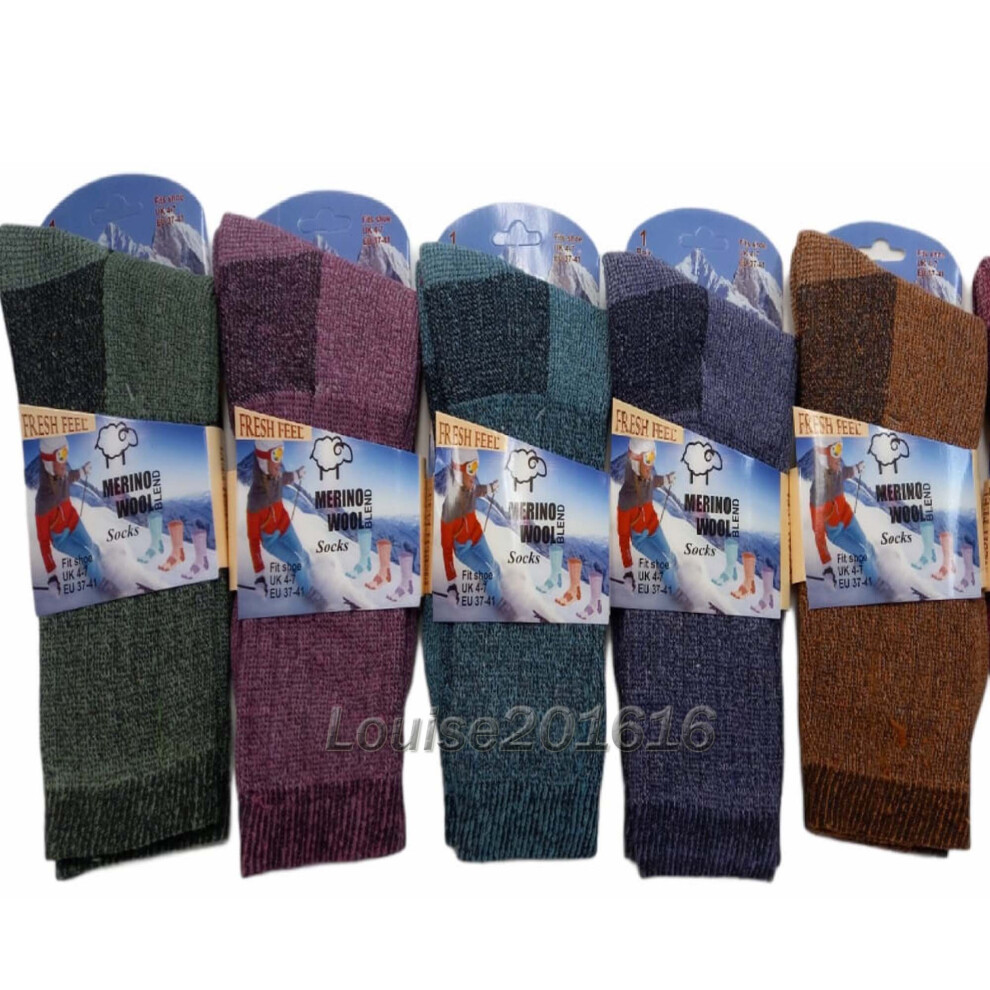 (6-Pairs) New Ladies Women Merino Wool Socks Outdoor Walking Work Boot Thermal Socks UK 4-7