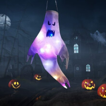 (C, Big) LED Light Ghost Windsock Halloween Decor Garden Decor Props Party Home Hanging
