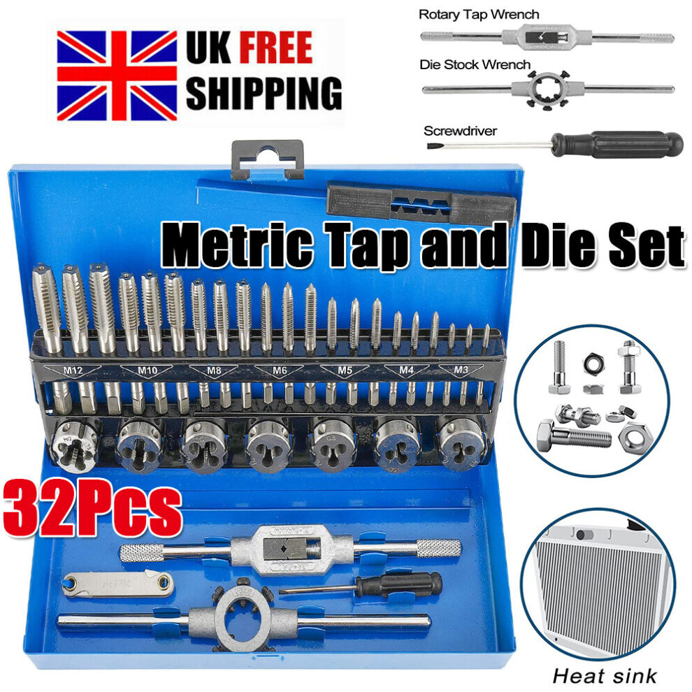 32Pcs M3-M12 Metric Tap Die set Hand Tapping Tools Screw Thread Set