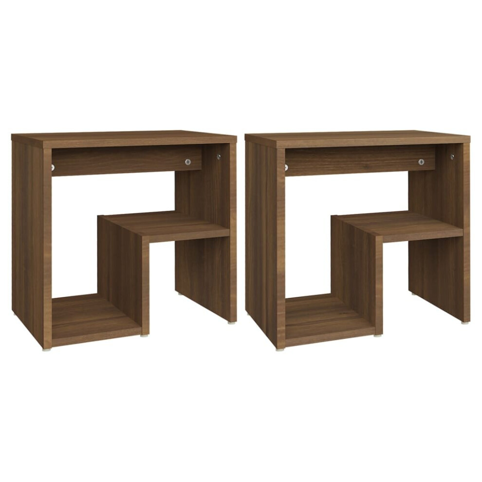 Vidaxl (Brown Oak, 2) Bed Cabinet Nightstand Side Table Storage Bed Table Engineered Wood