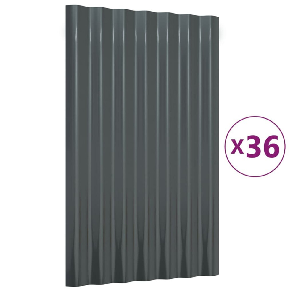 (Anthracite, 60 X 36 Cm) Vidaxl 12/36X Roof Panels Powder-Coated Steel Corrugated Multi Colours/Sizes 8720286858349