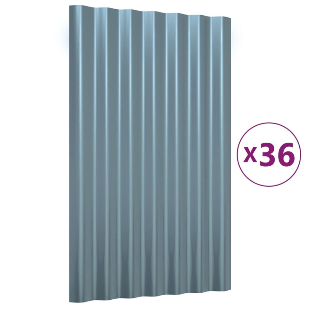 (Grey, 60 X 36 Cm) Vidaxl 12/36X Roof Panels Powder-Coated Steel Corrugated Multi Colours/Sizes 8720286858325