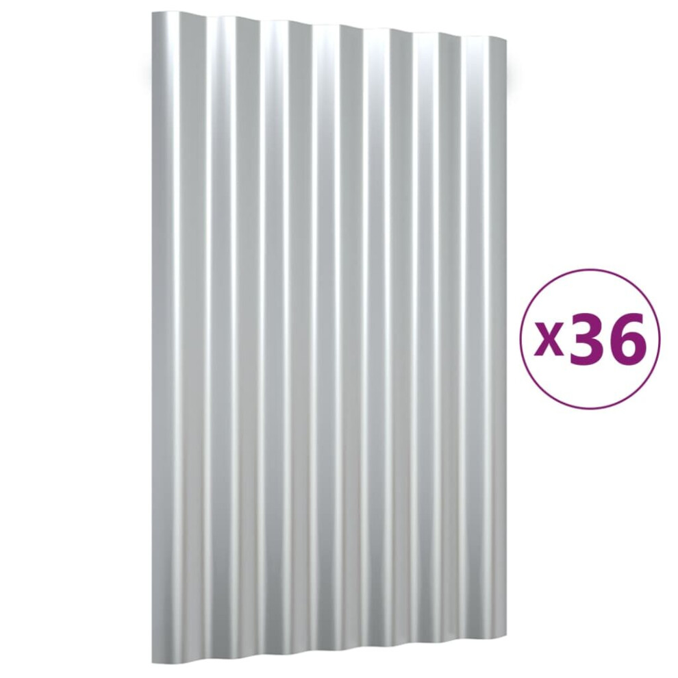 (silver, 60 x 36 cm) vidaXL 12/36x Roof Panels Powder-coated Steel Corrugated Multi Colours/Sizes