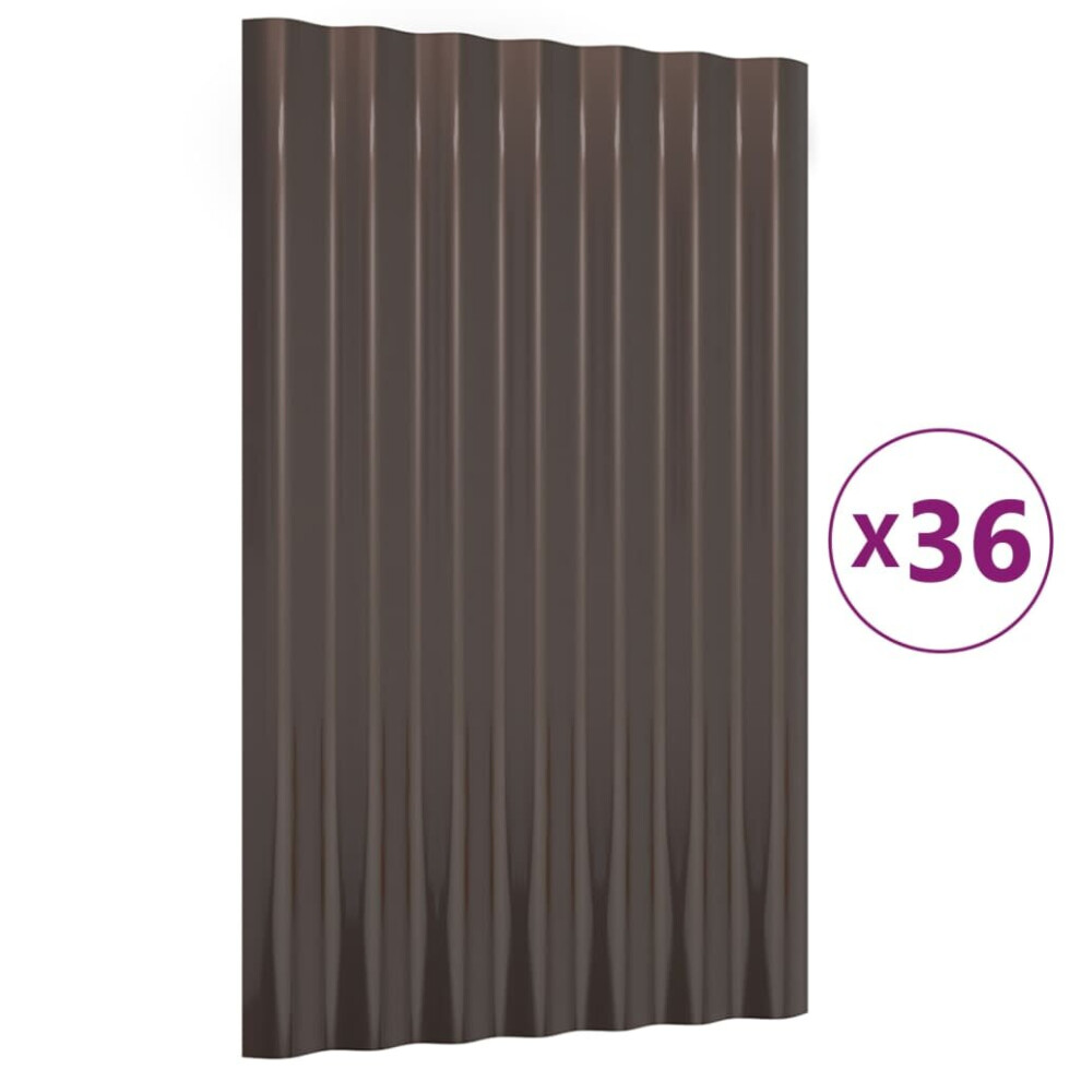 (brown, 60 x 36 cm) vidaXL 12/36x Roof Panels Powder-coated Steel Corrugated Multi Colours/Sizes