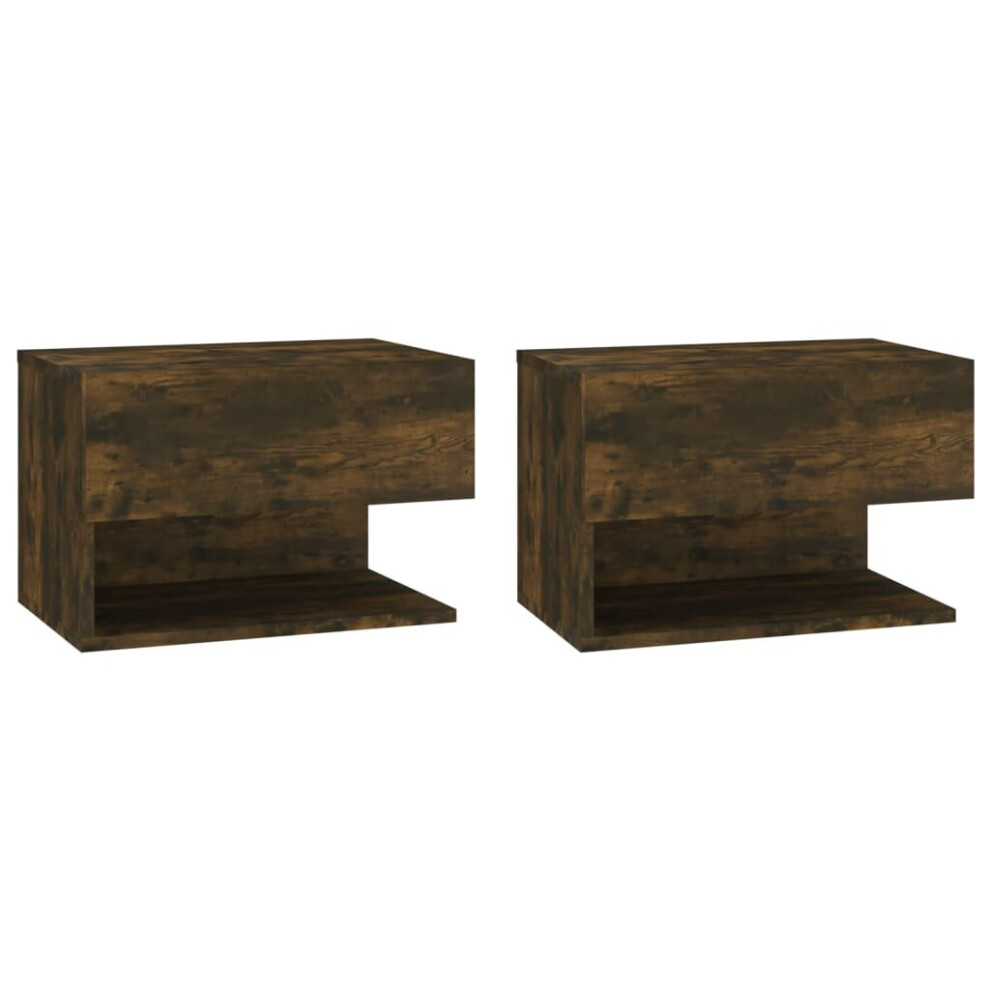 Vidaxl (Smoked Oak, 2) Wall Bedside Cabinet Floating Nightstand Bedside Unit Hanging Cabinet