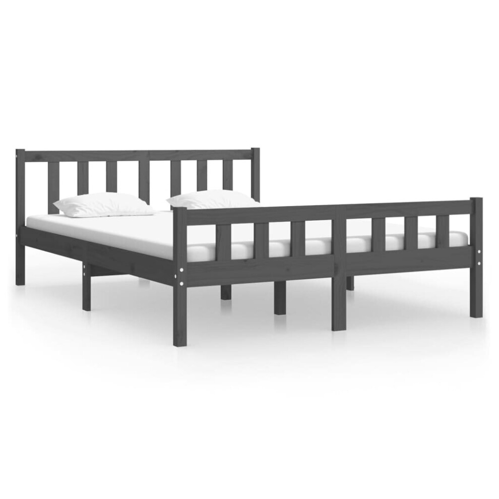 (grey, 140 x 190 cm) vidaXL Bed Frame Home Wooden Bedroom Bedstead Platform Bed Base Solid Wood