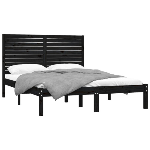 VidaXL (black, 150 x 200 cm) vidaXL Bed Frame Bed Base Bedstead Bedroom Mattress Foundation Solid Wood 2