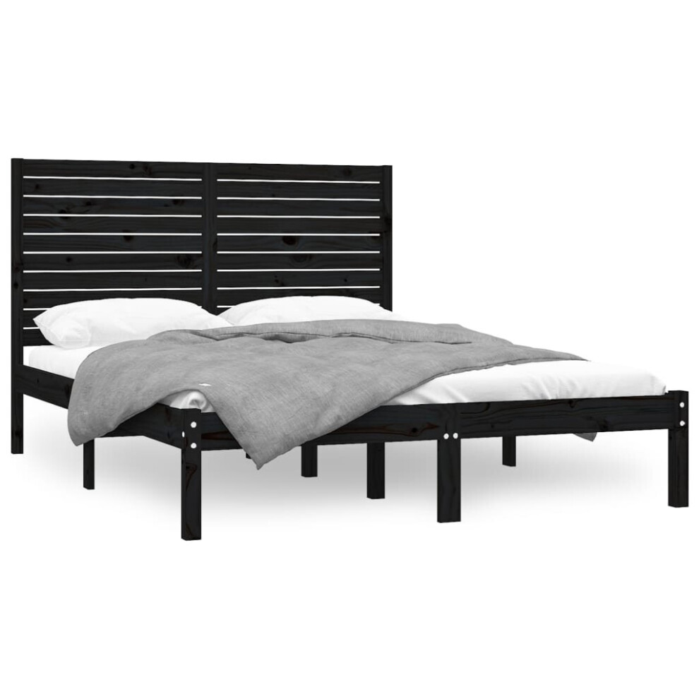 (black, 150 x 200 cm) vidaXL Solid Wood Bed Frame Home Wooden Bed Base Bedstead Multi Colours/Sizes