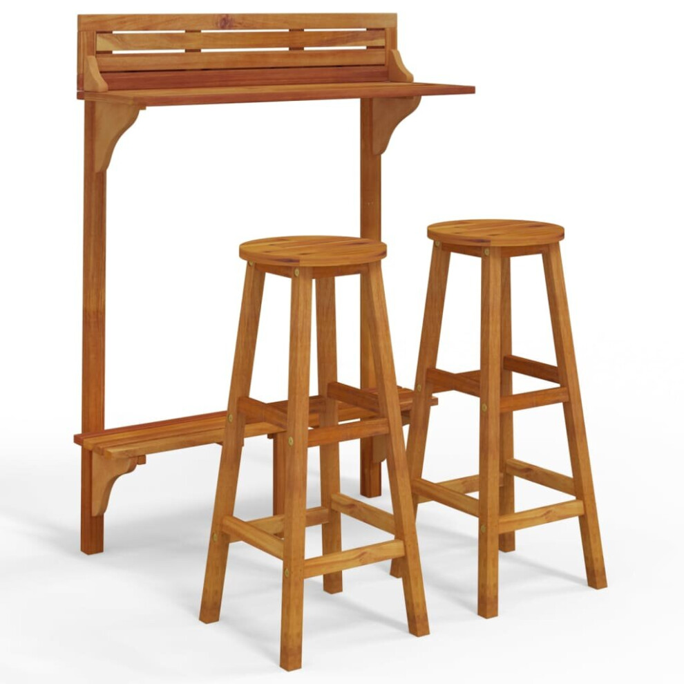 VidaXL 3 Piece Balcony Bar Set - Solid Acacia Wood - Brown - Image 2