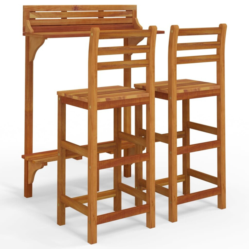 Vidaxl (3/Bar Chairs With Backrest) Balcony Bar Set Garden Wooden Bistro Table And Stool Solid Wood Acacia