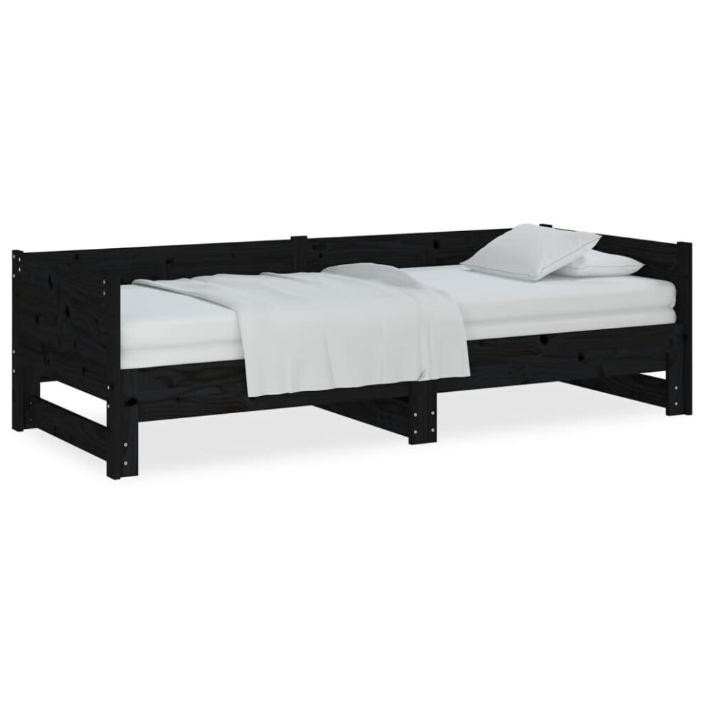 Vidaxl (Black, 90 X 200 Cm) Pull-Out Day Bed Wooden Sofa Bed Bedroom Guest Bed Solid Wood Pine