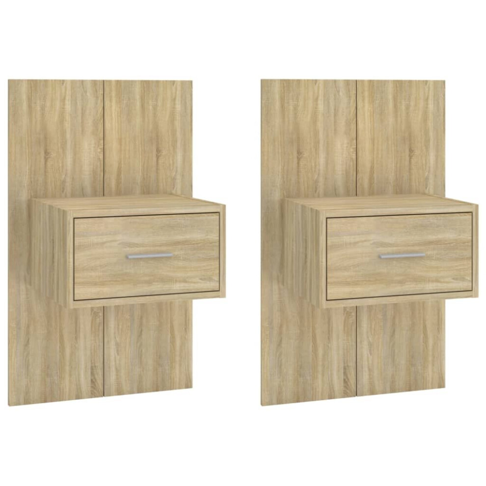 Vidaxl (Sonoma Oak, 2) Wall Bedside Cabinet Floating Nightstand Bedside Unit Hanging Cabinet Brown
