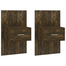 (smoked oak, 2) vidaXL Wall Bedside Cabinet Floating Nightstand Bedside Unit Hanging Cabinet