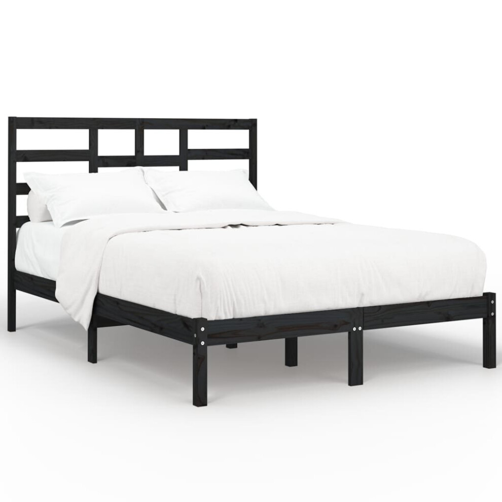 Vidaxl (Black, 140 X 190 Cm) Bed Frame Bed Base Bedstead Bedroom Mattress Foundation Solid Wood