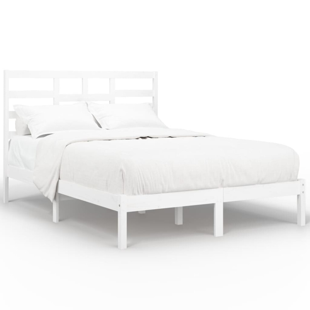 (white, 140 x 190 cm) vidaXL Bed Frame Bed Base Bedstead Bedroom Mattress Foundation Solid Wood