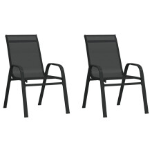 (black, 2) vidaXL Stackable Garden Chairs Outdoor Chairs Dining Chair Textilene Fabric