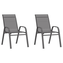 (grey, 2) vidaXL Stackable Garden Chairs Outdoor Chairs Dining Chair Textilene Fabric