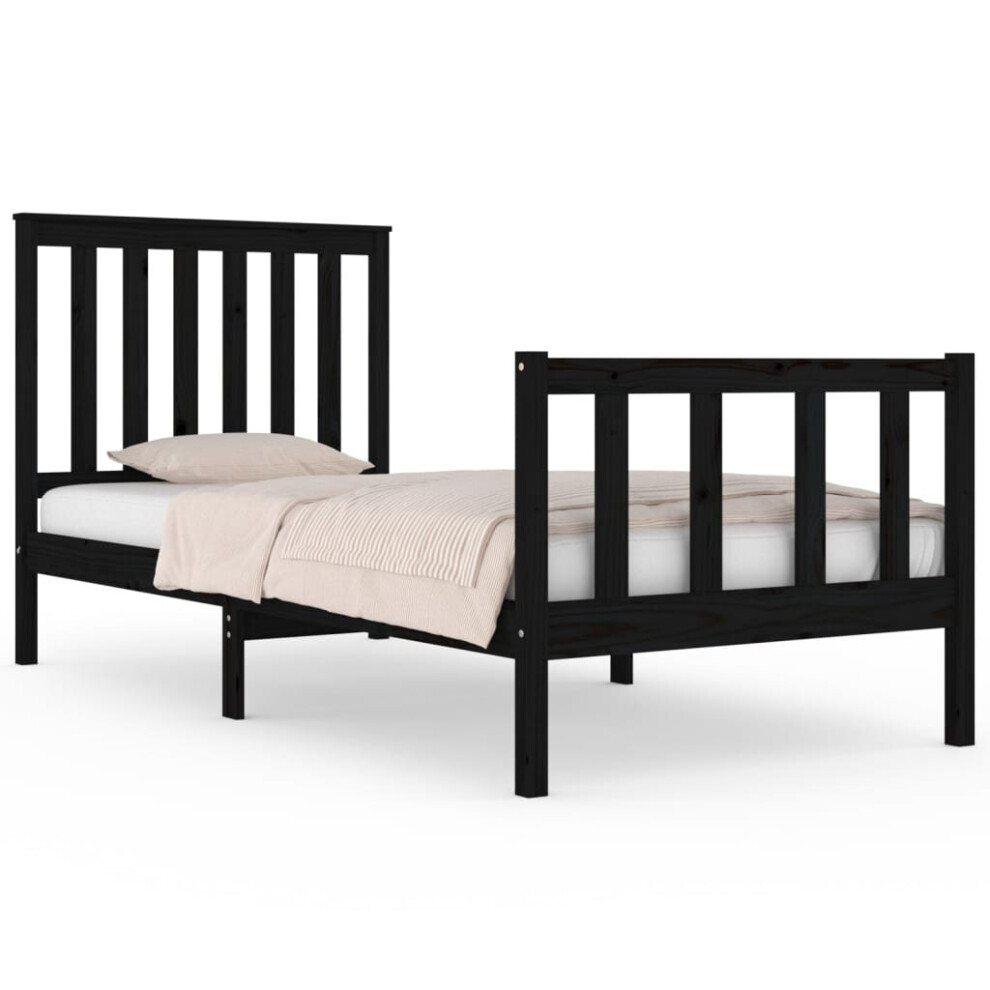 (black, 90 x 190 cm) vidaXL Bed Frame Platform Bed Wooden Bedstead with Headboard Solid Wood Pine