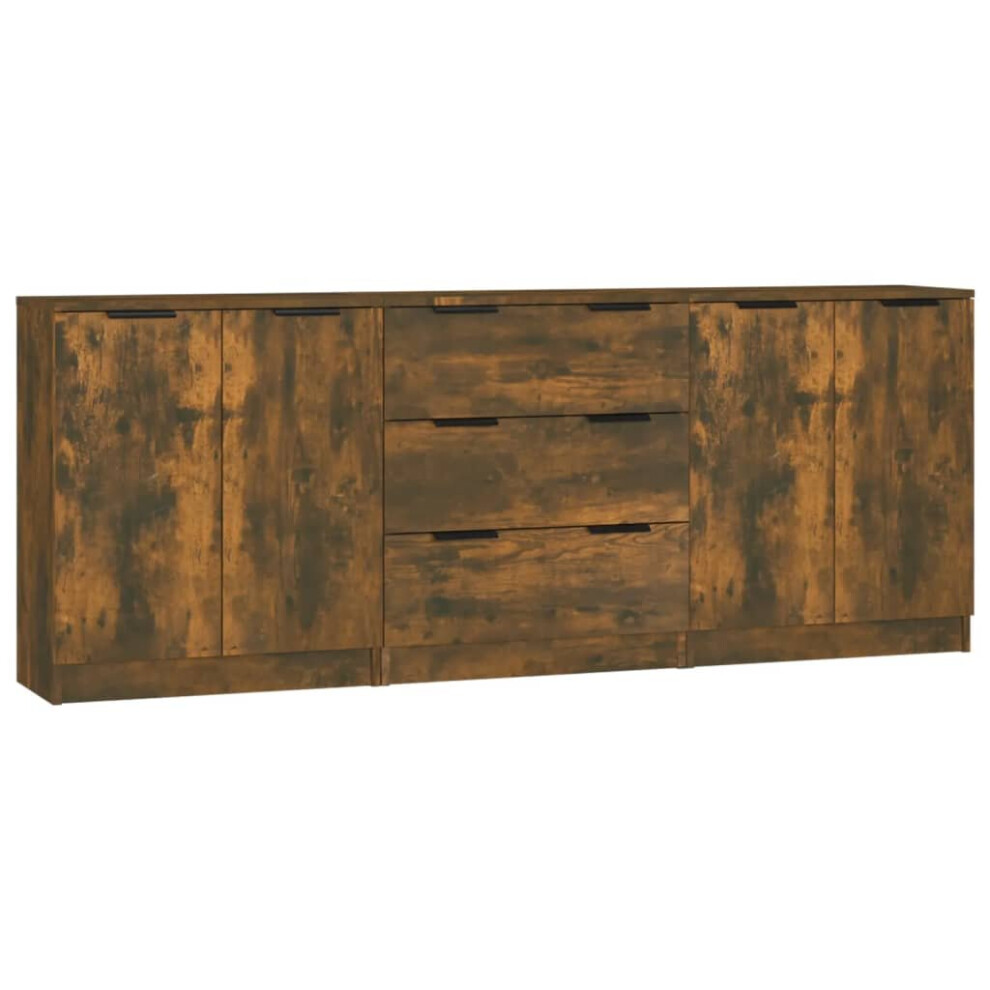 Vidaxl (Smoked Oak) Sideboards 3 Piece Storage Rack Organiser Highboard Engineered Wood Brown