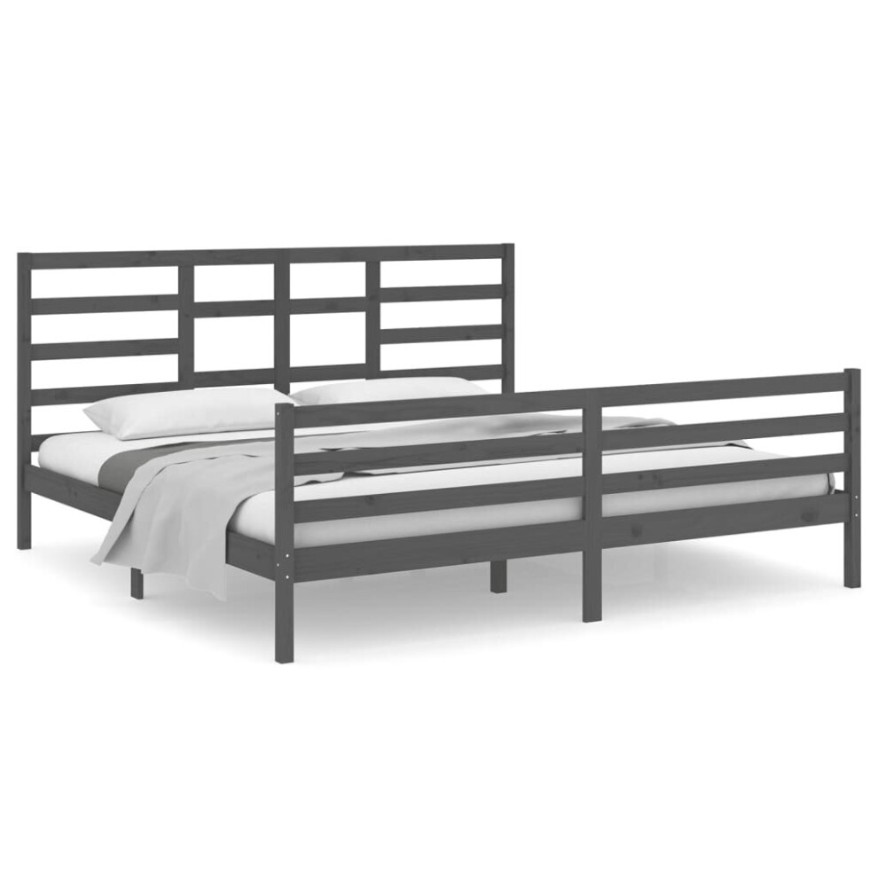 Vidaxl (Grey, 200 X 200 Cm) Bed Frame Bed Base Bedstead Bedroom Mattress Foundation Solid Wood
