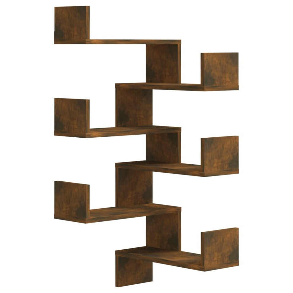 Vidaxl (Smoked Oak, 2) Wall Corner Shelf Wall Rack Wall-Mounted Storage Shelf Engineered Wood