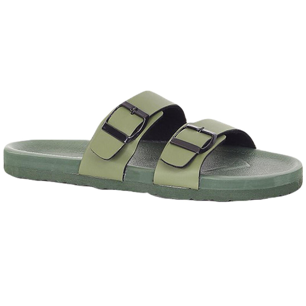 (Khaki, UK-9) Brave Soul Men Slip on Slider Mule Sandal Ultra Light Sports Slipper Size 6-12