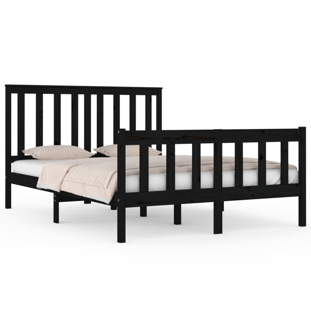 (black, 140 x 190 cm) vidaXL Bed Frame Platform Bed Wooden Bedstead with Headboard Solid Wood Pine