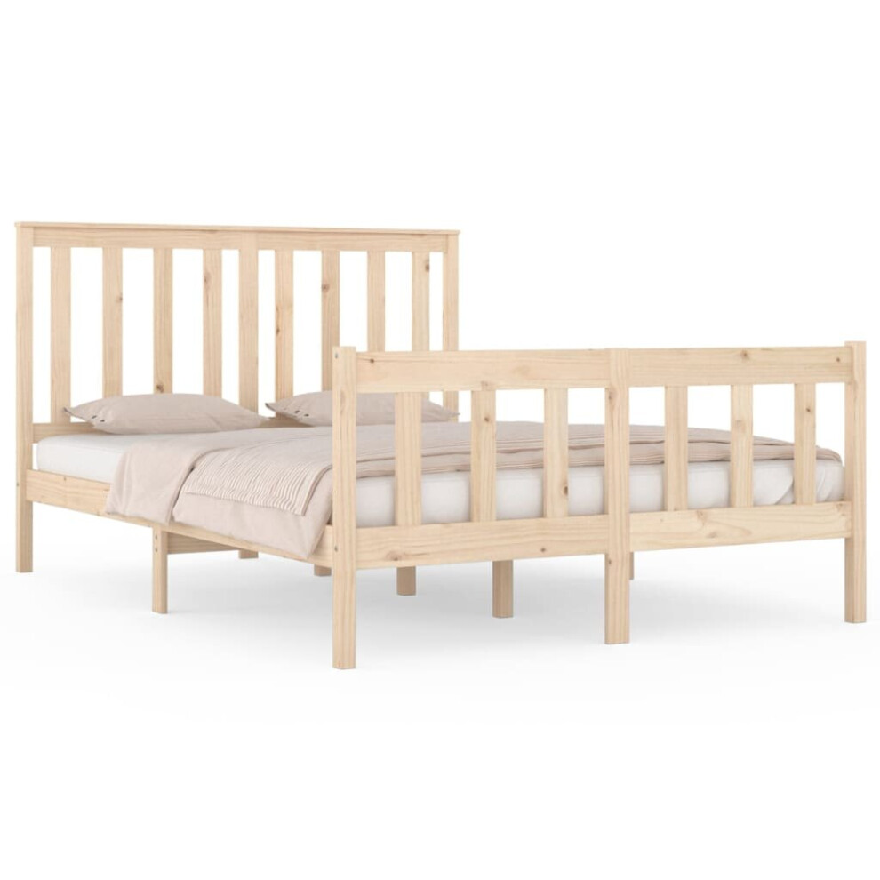 (brown, 135 x 190 cm) vidaXL Bed Frame Platform Bed Wooden Bedstead with Headboard Solid Wood Pine