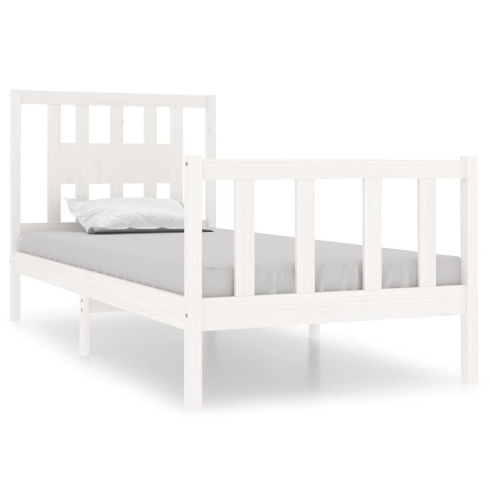 Vidaxl White (, 90 X 190 Cm) Bed Frame With Headboard Solid Wood Pine Bed Base Mattress Foundation