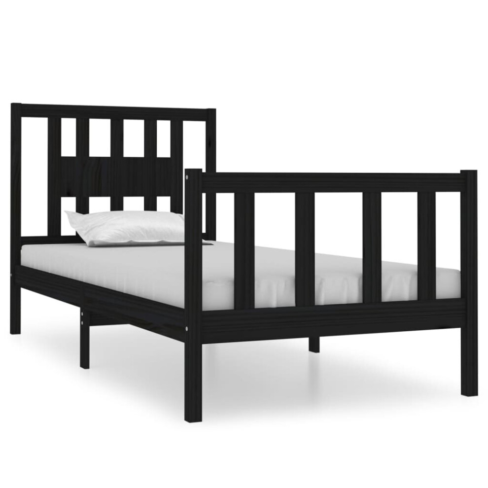 (black, 90 x 190 cm) vidaXL Bed Frame with Headboard Solid Wood Pine Bed Base Mattress Foundation