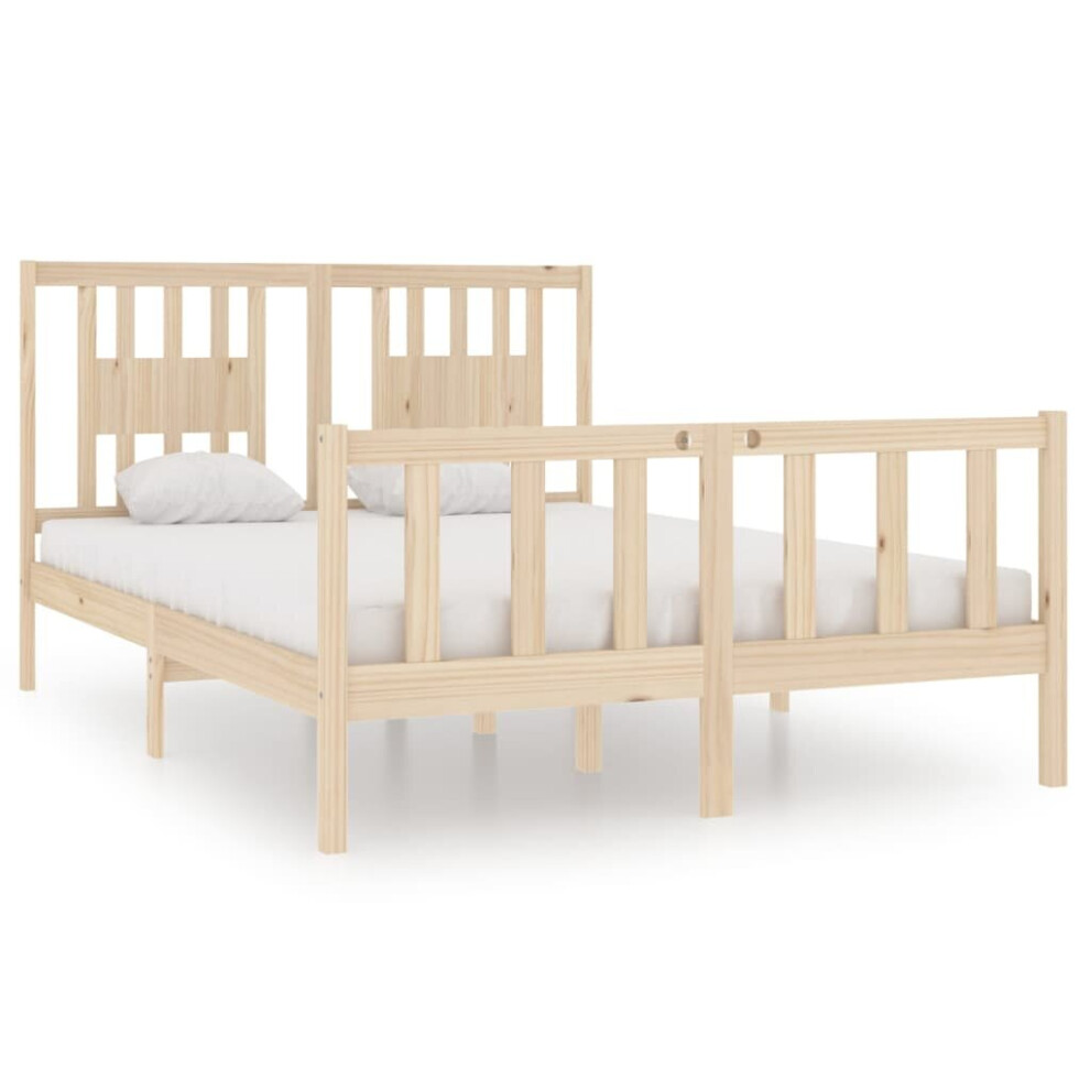 Vidaxl (, 135 X 190 Cm) Bed Frame With Headboard Solid Wood Pine Bed Base Mattress Foundation Brown