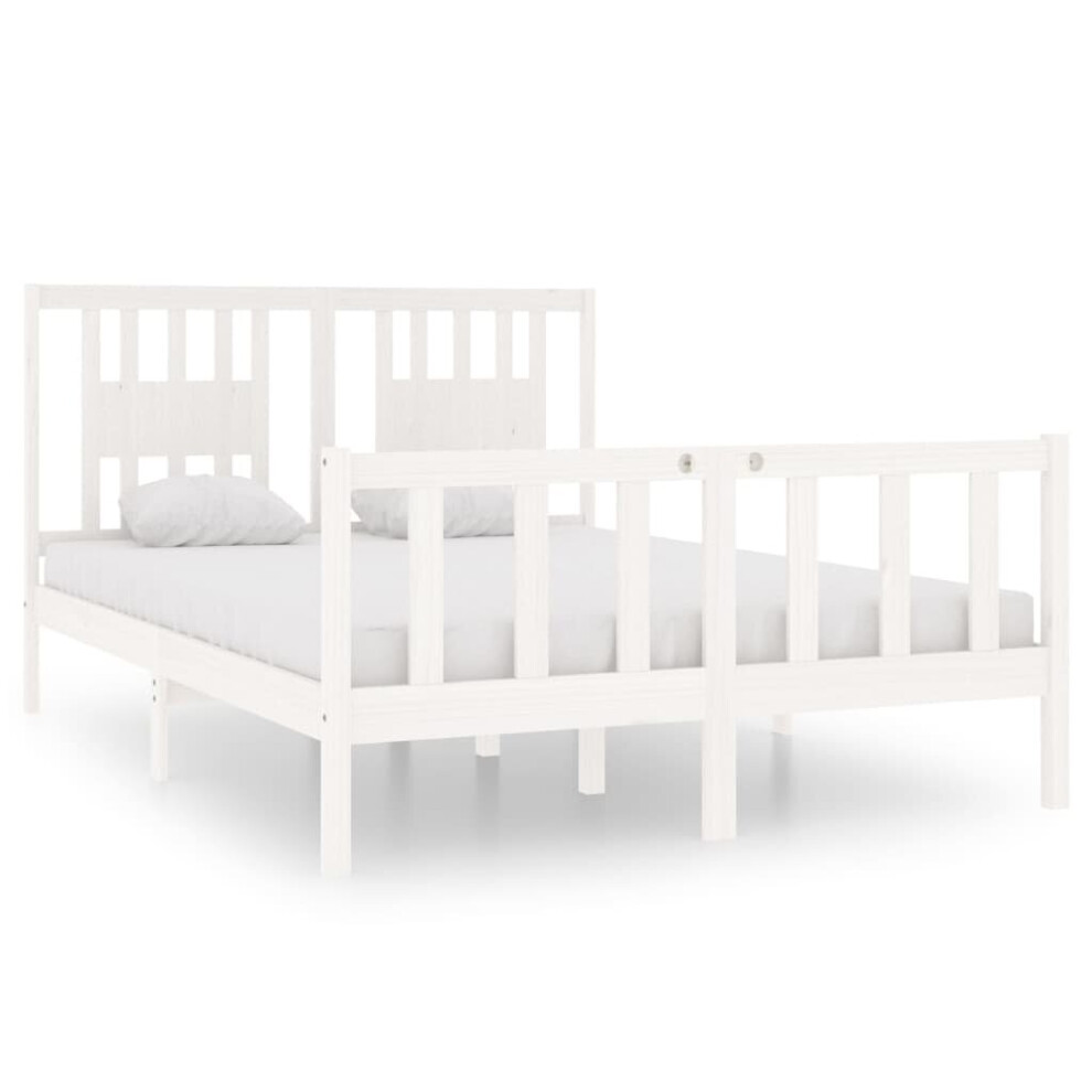 Vidaxl White (, 135 X 190 Cm) Bed Frame With Headboard Solid Wood Pine Bed Base Mattress Foundation