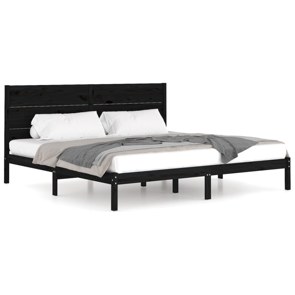 Vidaxl (Black, 200 X 200 Cm) Bed Frame Bed Base Bedstead Bedroom Mattress Foundation Solid Wood Pine