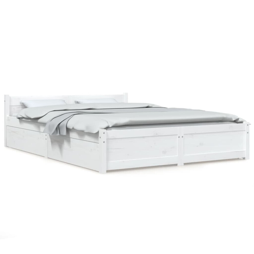 Vidaxl (White, 140 X 190 Cm) Bed Frame With Drawers Bedroom Bedstead Bed Base Multi Colours/Sizes