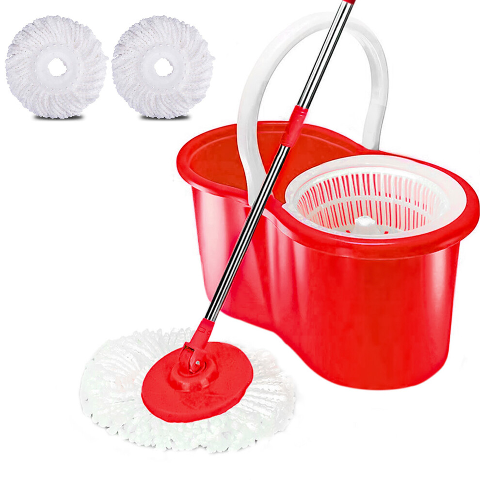 360 DEGREE SPINNING MOP BUCKET HOME CLEANER CLEANING WITH 2 MICROFIBER MOP HEADS