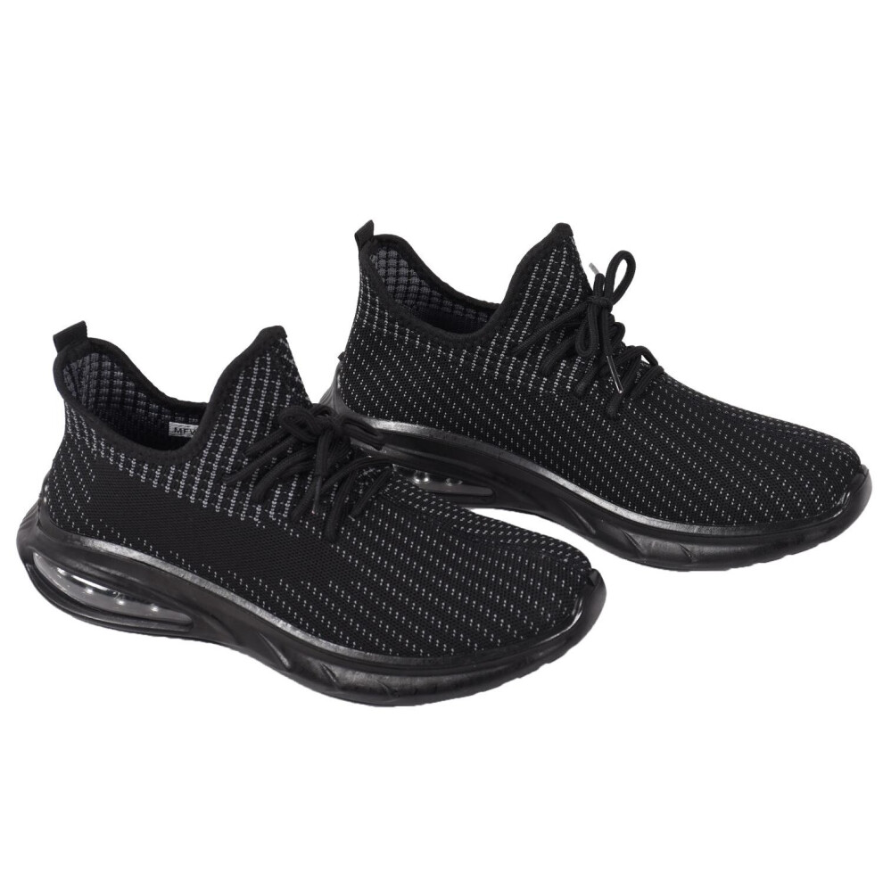 (Black, UK 11) Mens Lace Up Trainers Casual Gym Running Shoe