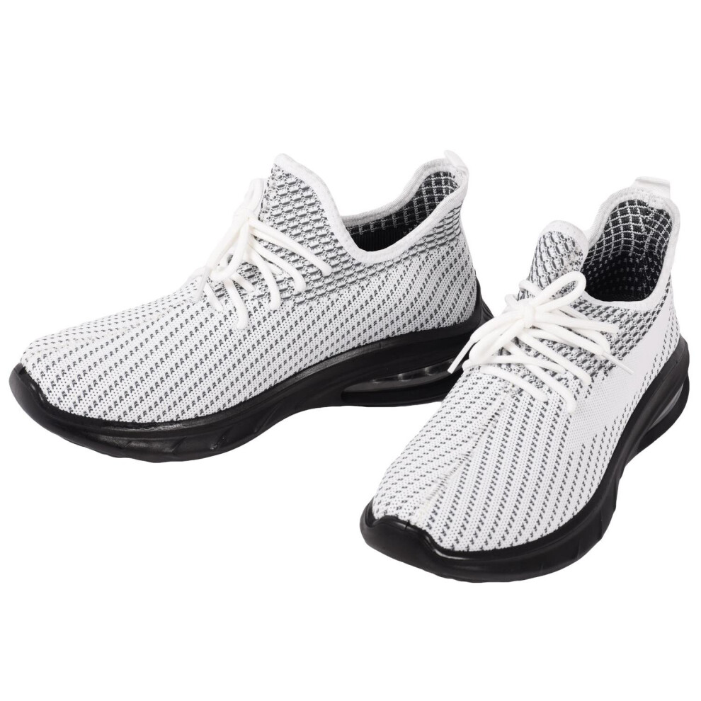 (White, UK 11) Mens Lace Up Trainers Casual Gym Running Shoe